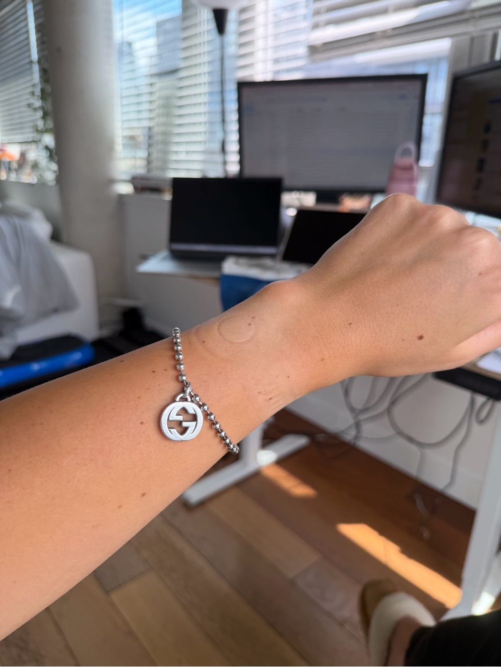Gucci Silver Interlocking G Bead Bracelet